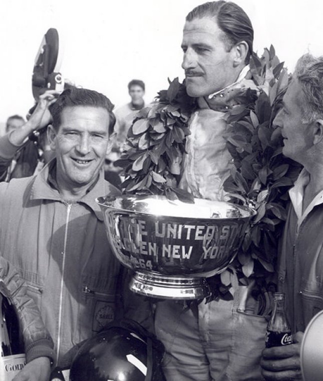 Celebrating victory in 1964 US Grand Prix at Watkins Glen. 4.10.64 copy